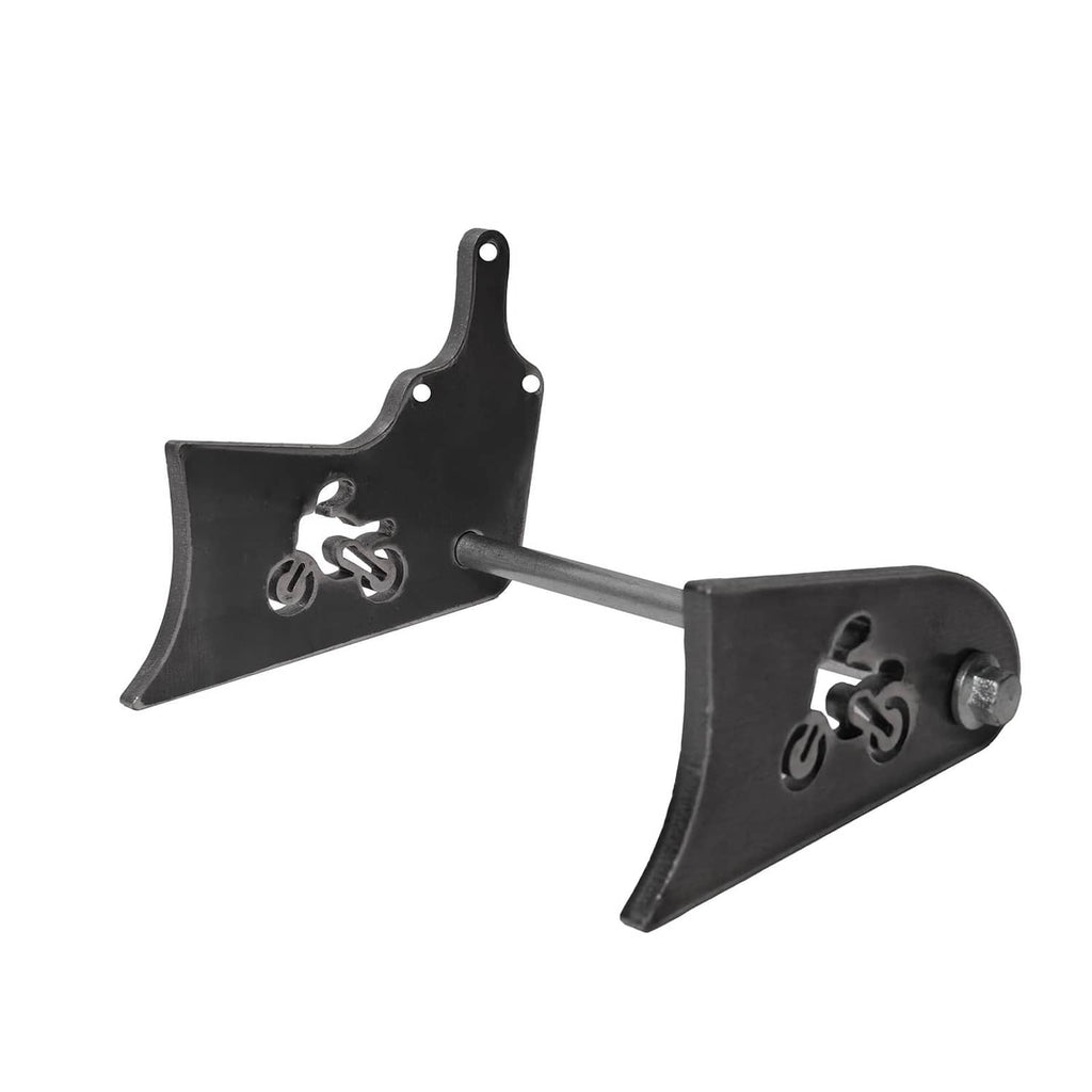 Pair of black extension tabs with bicycle icon and bolt-on mounting hardware