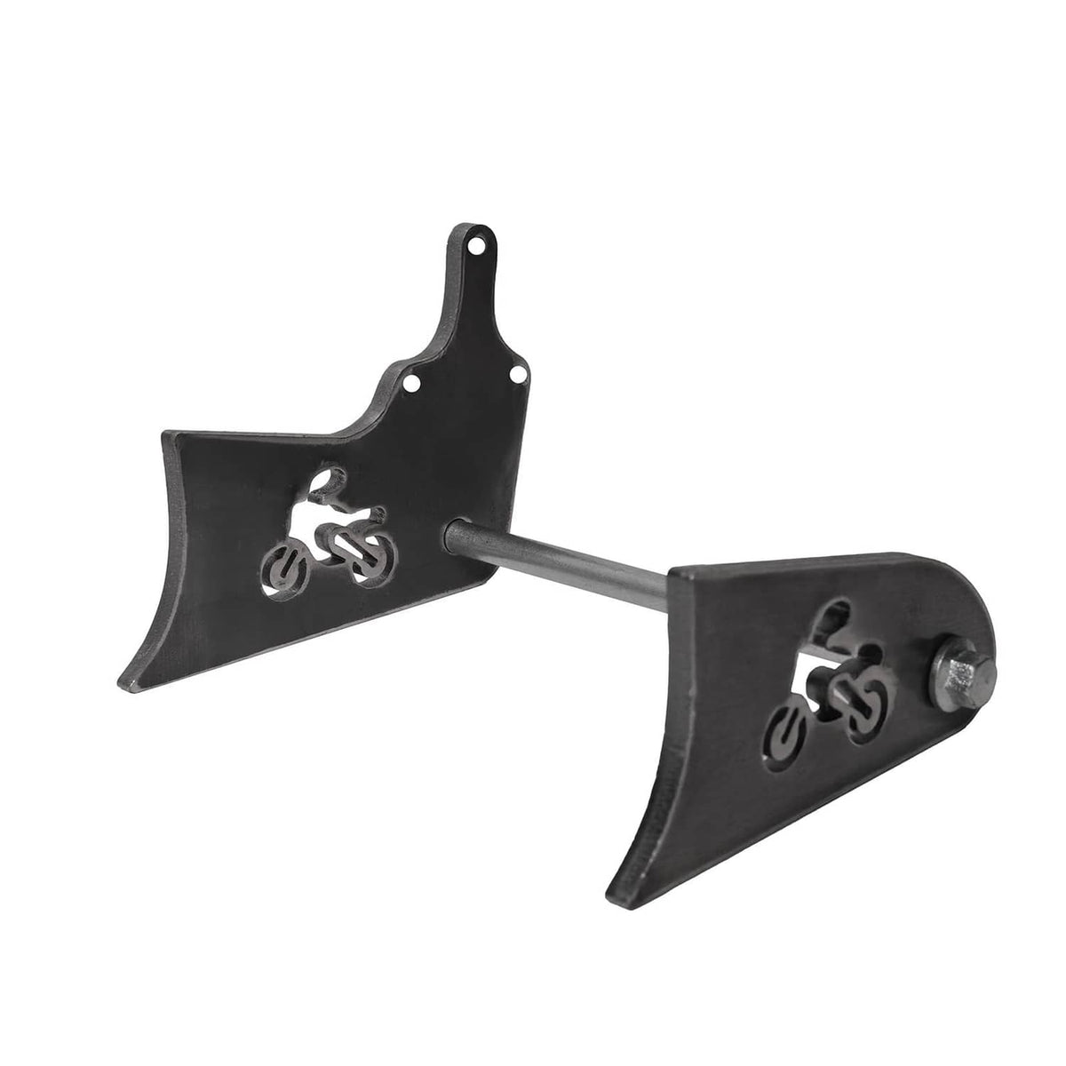 Pair of black extension tabs with bicycle icon and bolt-on mounting hardware