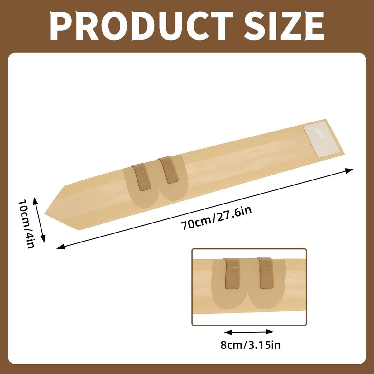 Skin-tone thigh microphone strap size diagram: 70 cm length, 4 cm width, double tabs