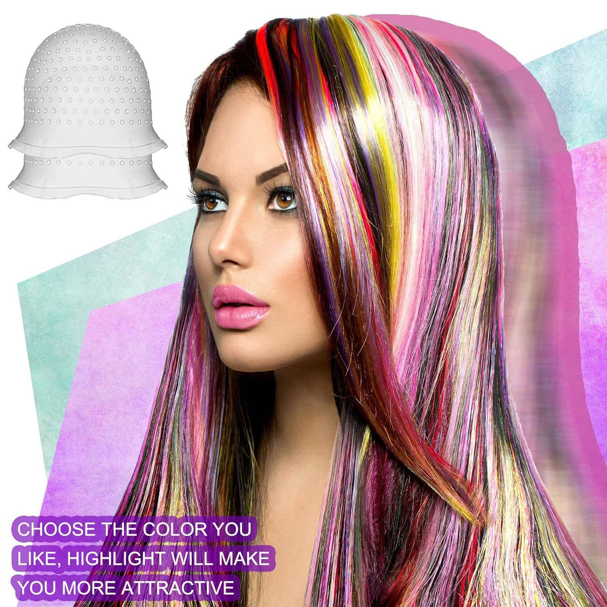 Silicone hair highlight cap worn on head, perforated dome with pull rod