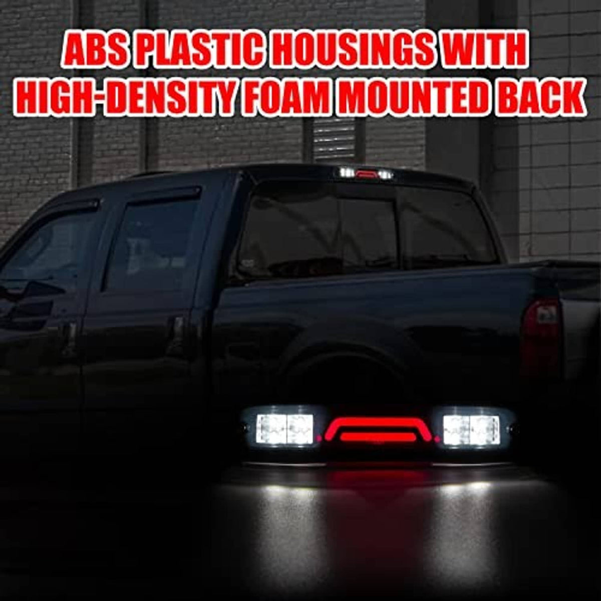 Third brake light with clear plastic housing and glowing red LED center bar
