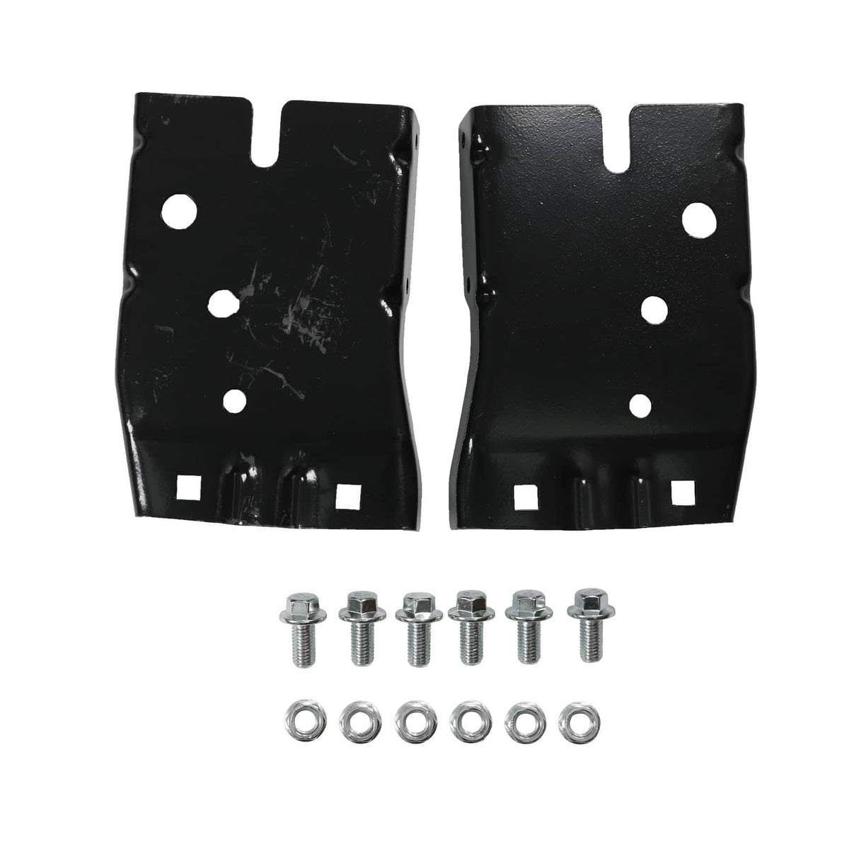 Black mounting brackets with bolt and nut hardware kit for rear step bumper
