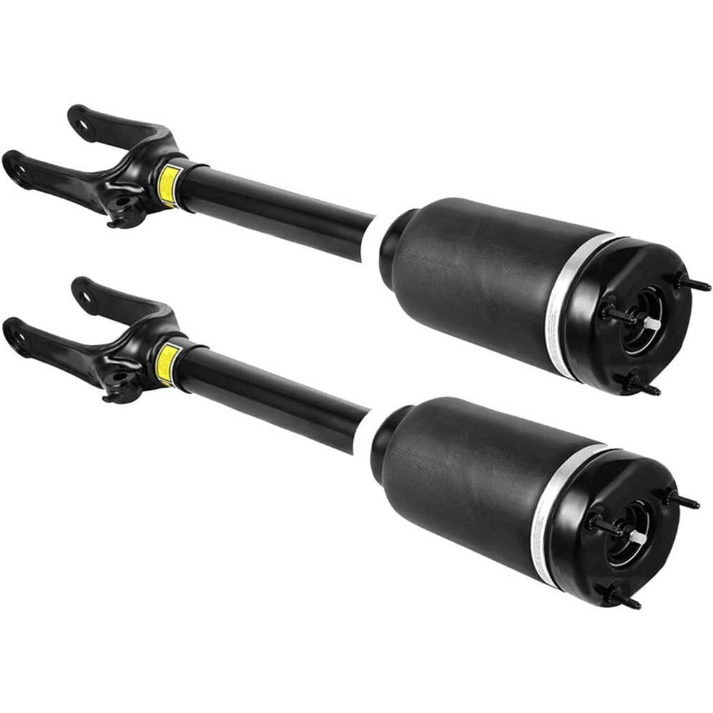 Front air suspension strut pair, black shock bodies with fork mounts and air springs