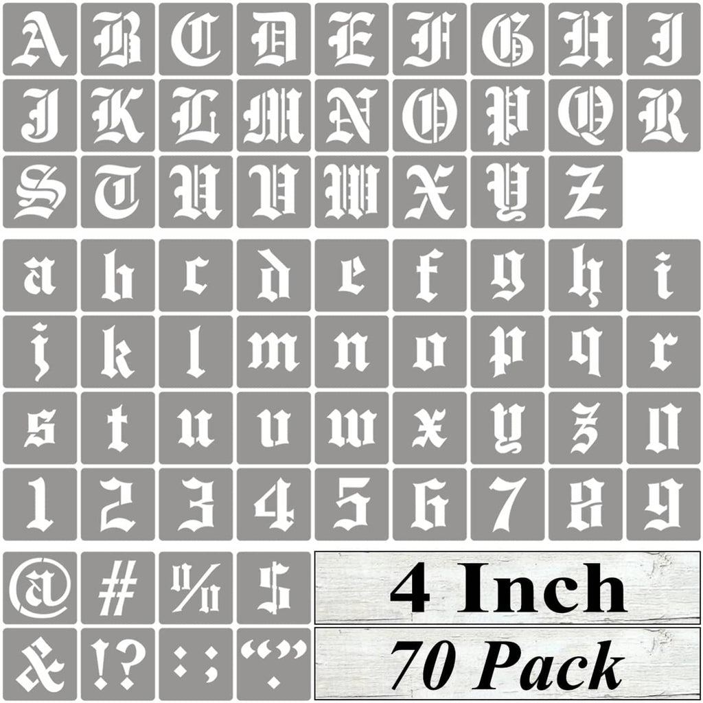 4-inch alphabet letter stencil set, 70-pack grid with uppercase designs