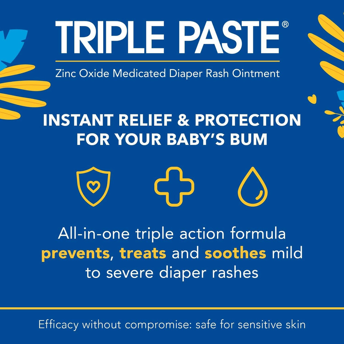 Triple Paste diaper rash ointment label graphic for instant relief and protection