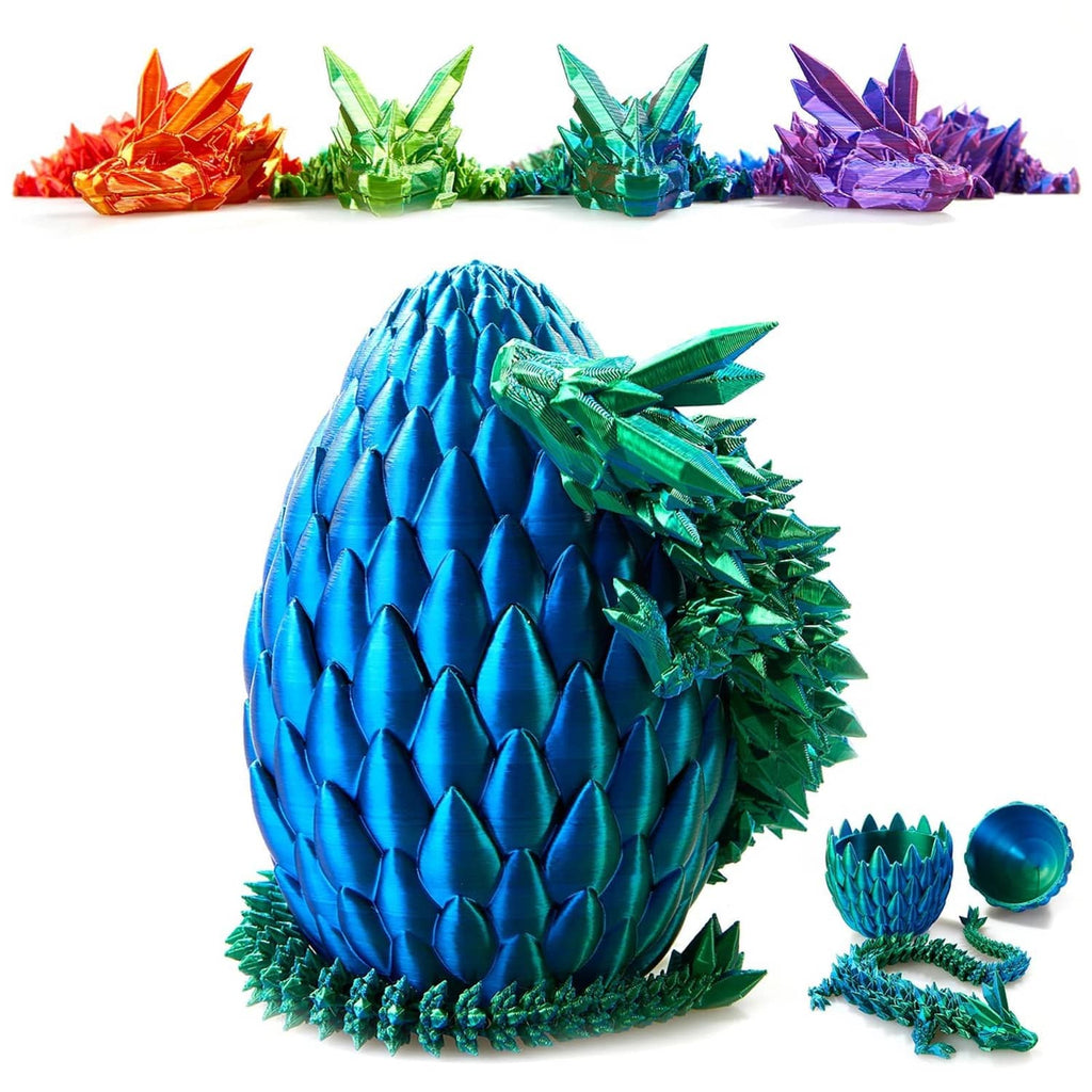 Blue green 3D printed dragon egg with faceted crystal spikes and jagged base