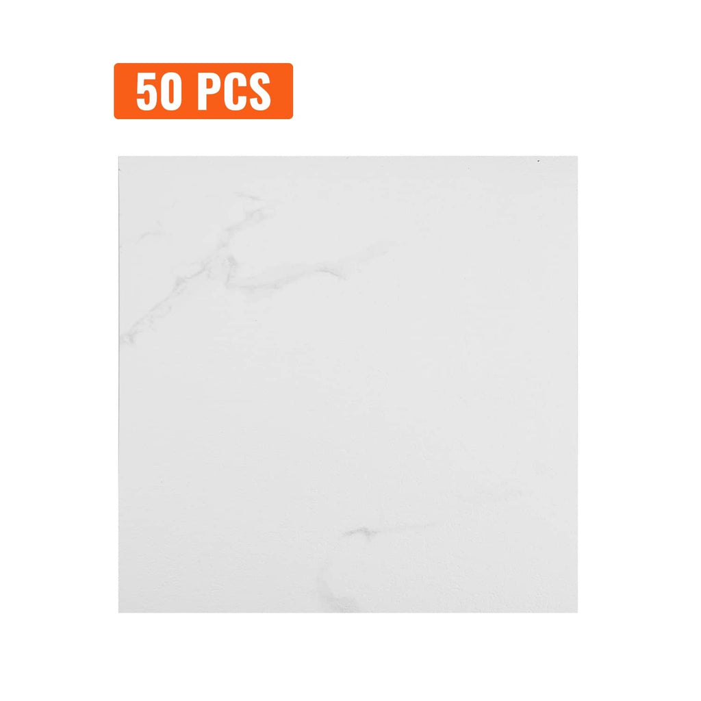 White marble-pattern self-adhesive vinyl floor tile, 12 in x 12 in square