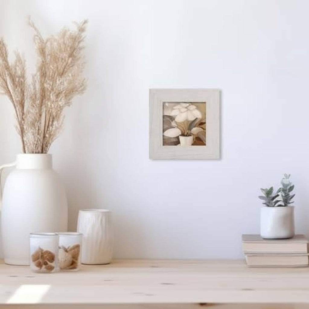 Rustic white 4x4 picture frame wall decor with clear glass insert