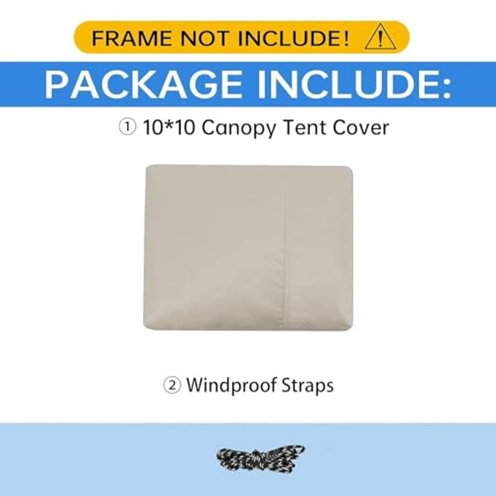Beige 10x10 canopy tent cover with windproof strap attachment points