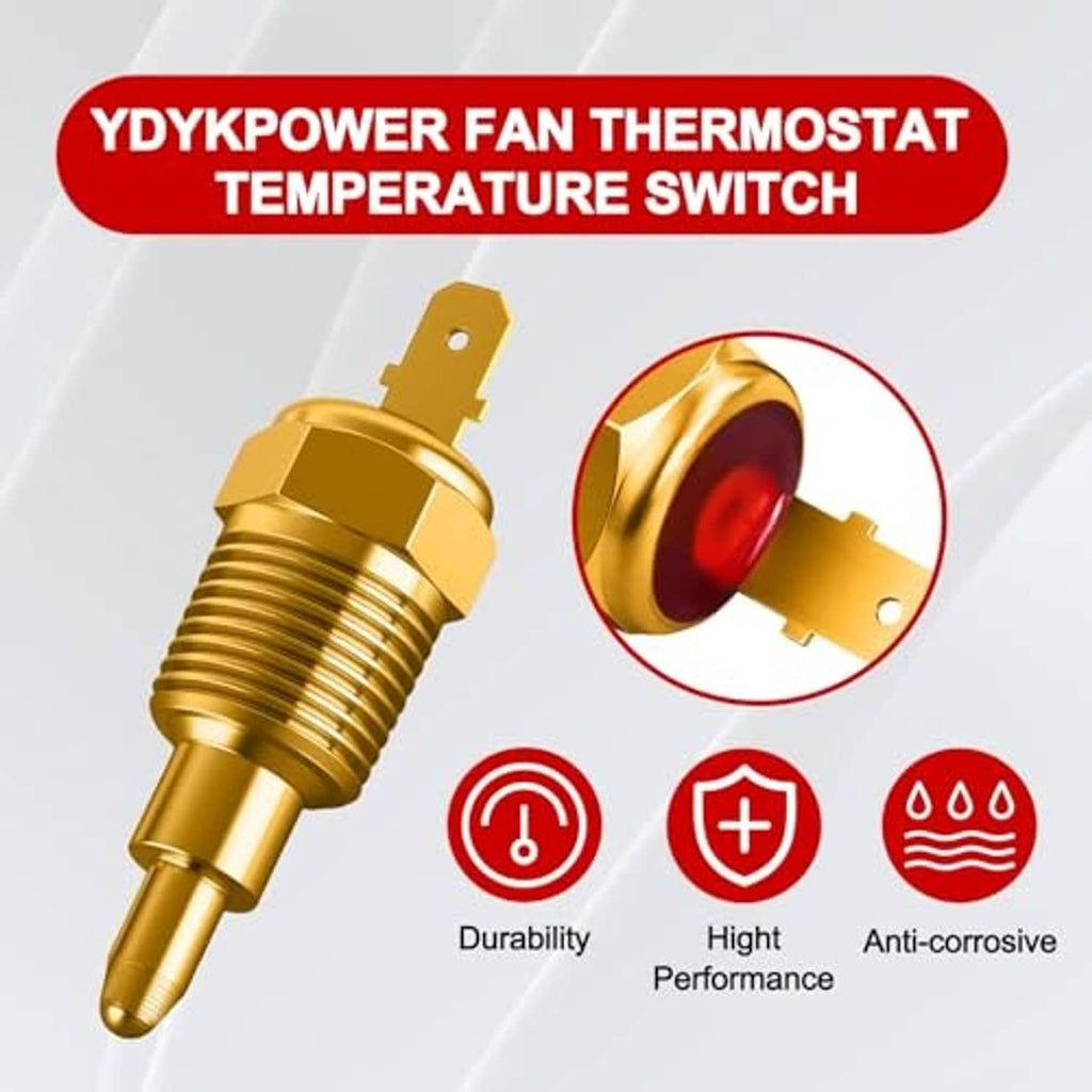 Brass fan thermostat temperature switch with red cap and electrical mounting tab