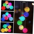Color-changing solar wind chime with five glitter crystal balls in rainbow colors