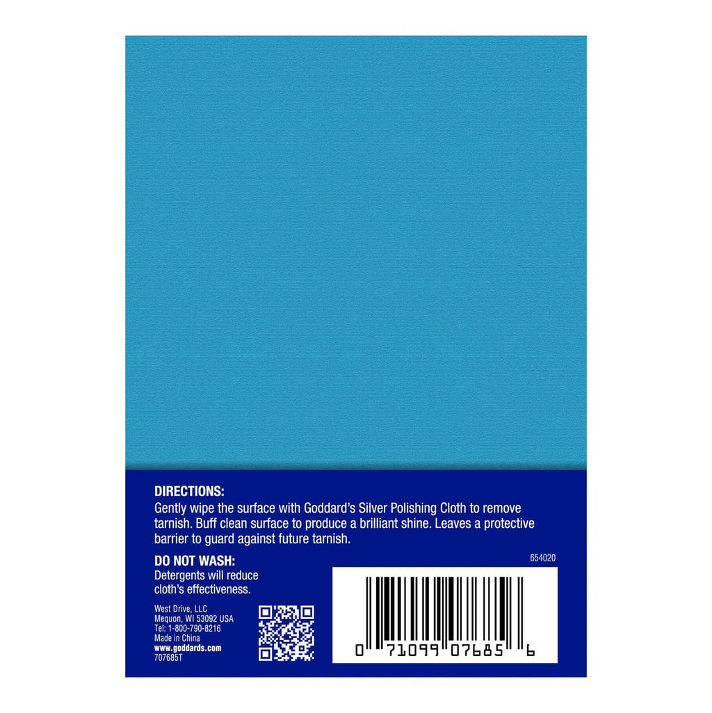 Silver polishing cloth box back with barcode and care directions
