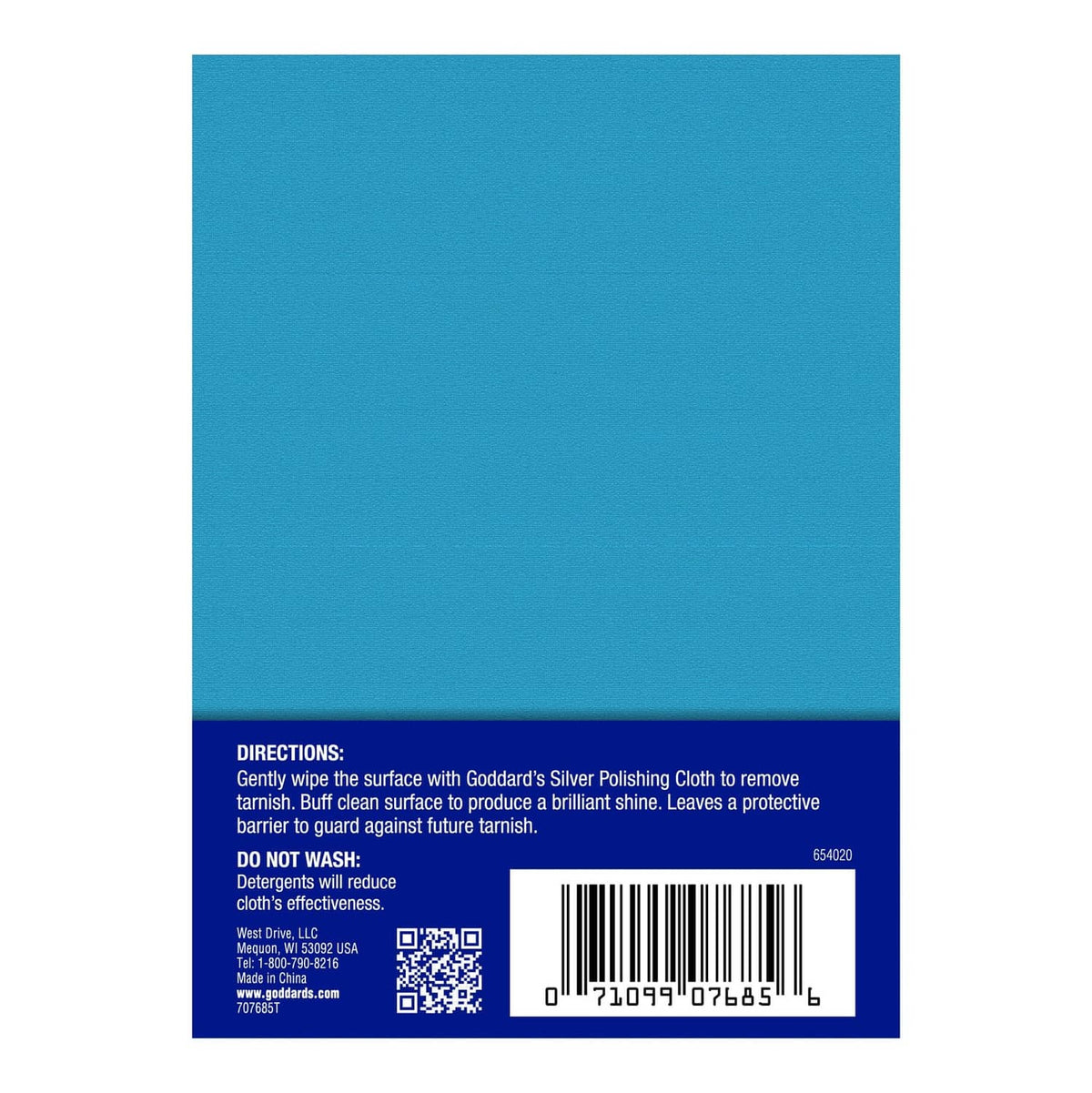 Silver polishing cloth box back with barcode and care directions