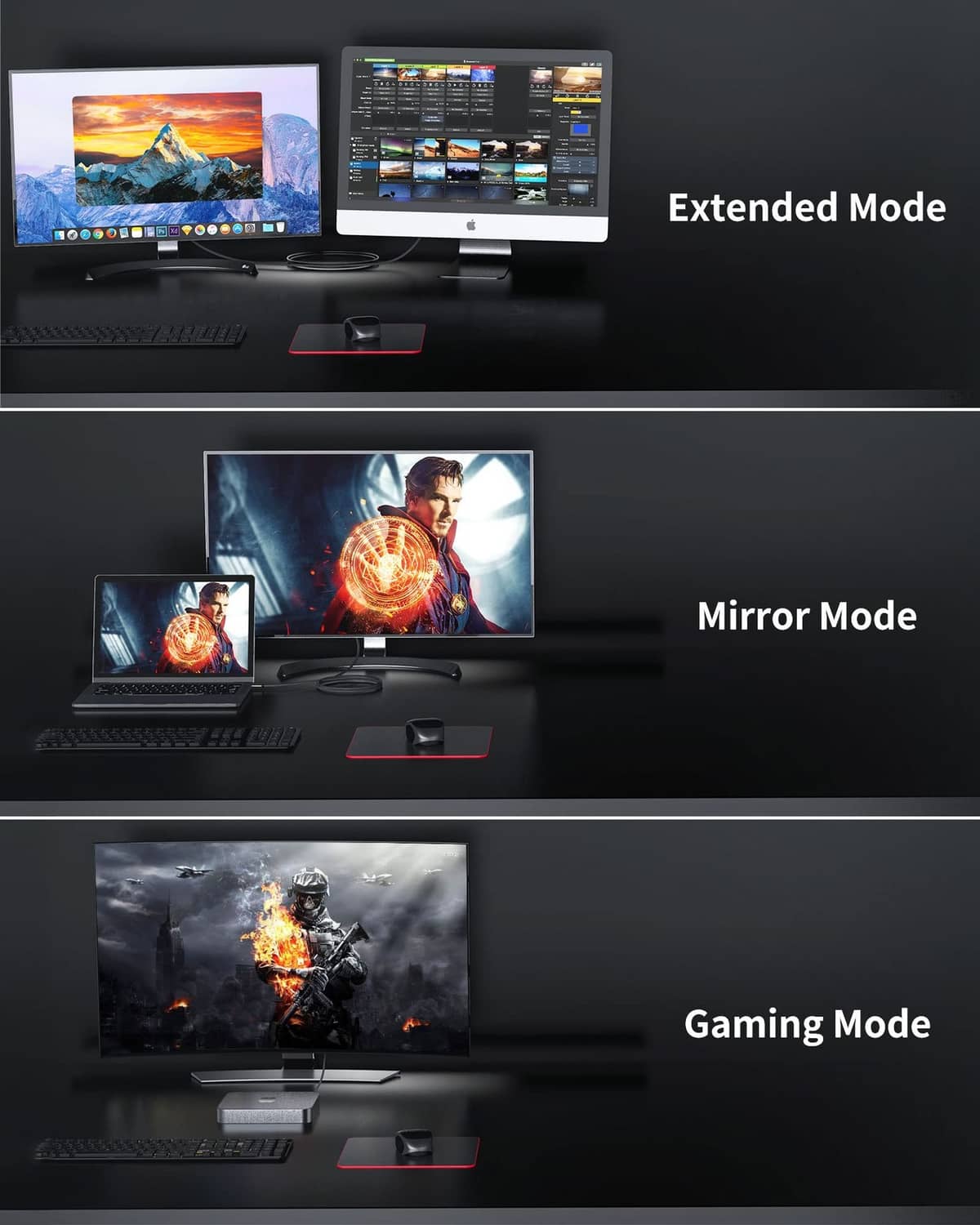 USB-C to DisplayPort cable used for extended, mirror, and gaming display modes