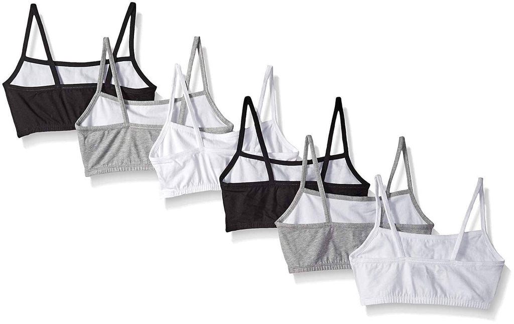 Women’s spaghetti strap pullover sports bras, gray, white, and black assortment