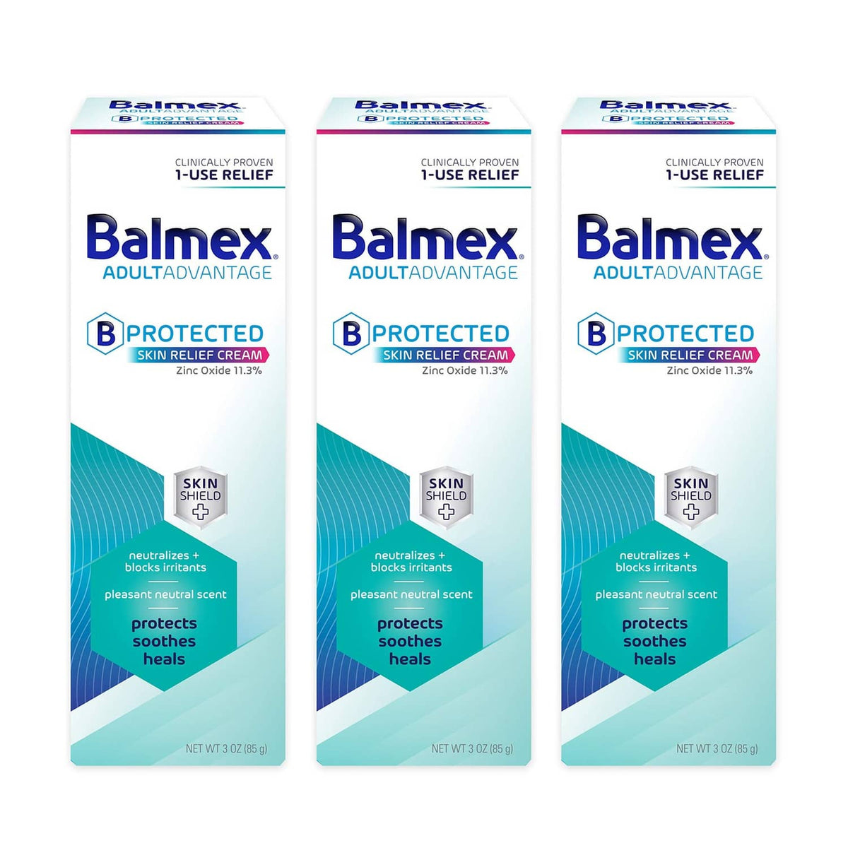 Balmex AdultAdvantage protected skin relief cream, pack of 3, Skin Shield zinc oxide