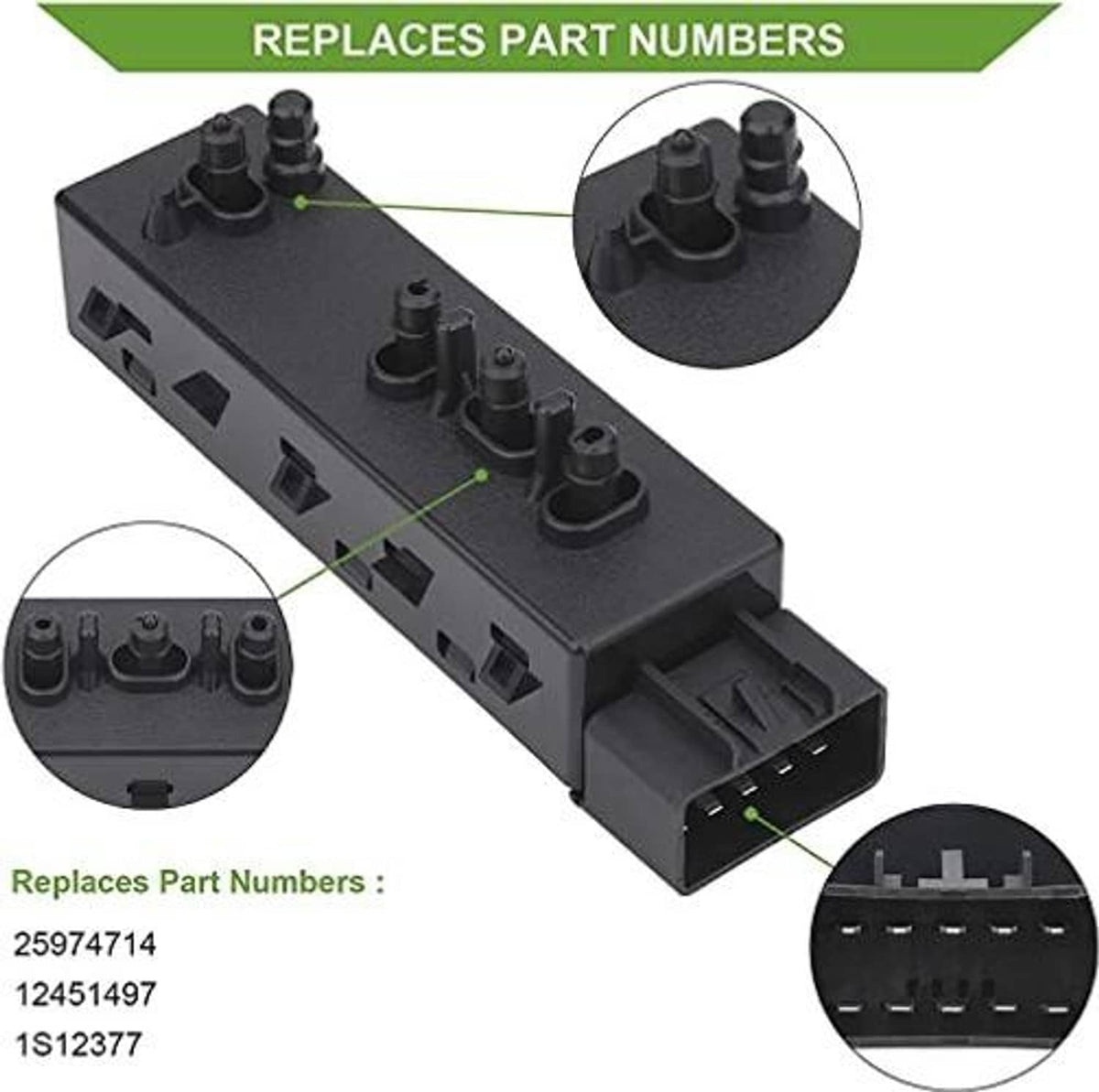 Power seat switch control module with control posts and multi-cavity connector