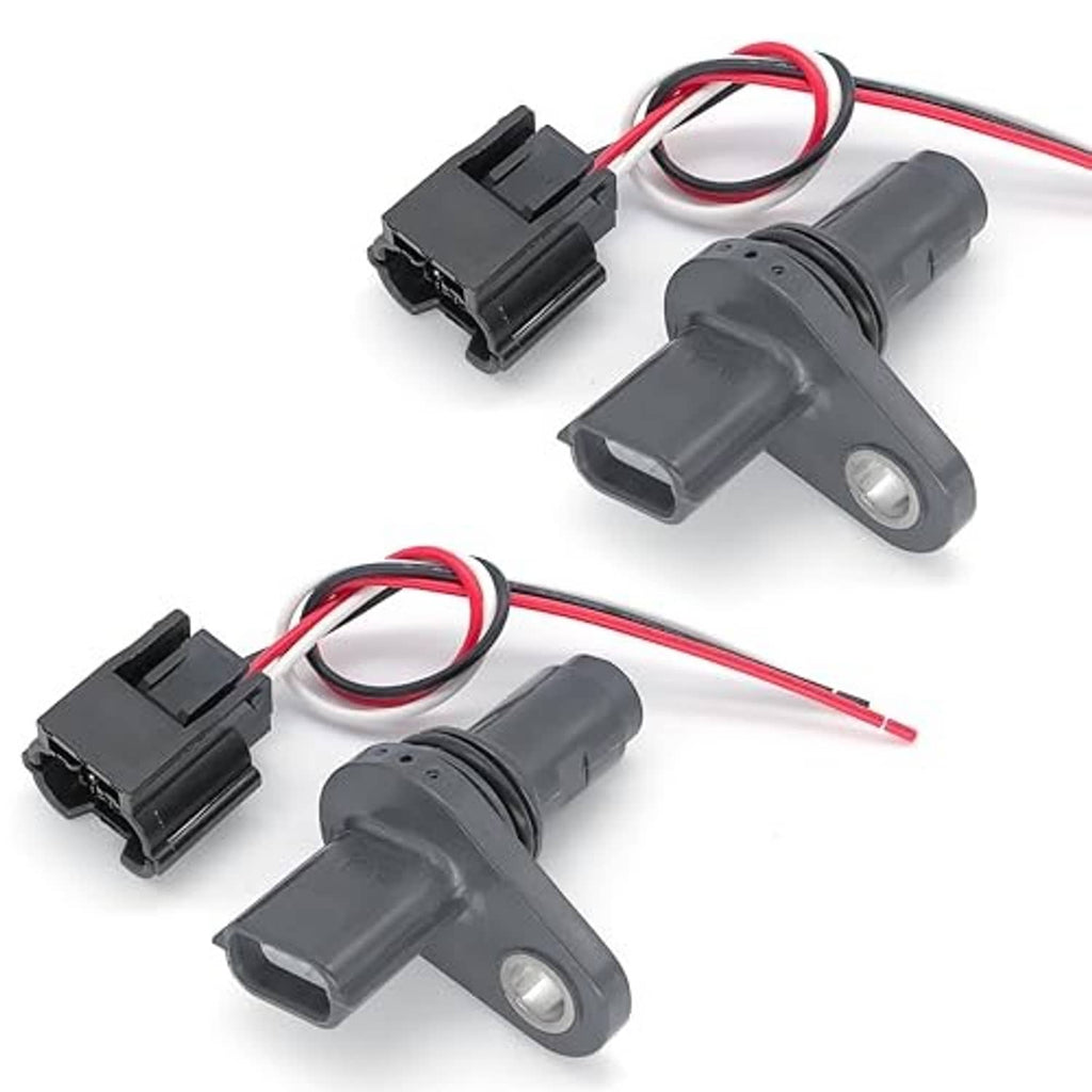 2 camshaft position sensors with gray housings, mounting tabs, and red/black wires
