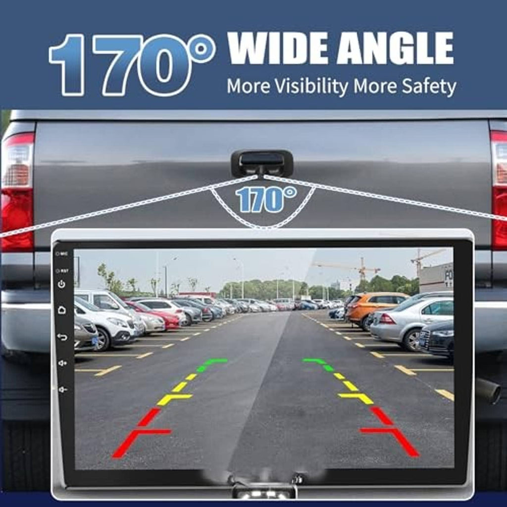 Backup camera monitor view with parking grid guidelines