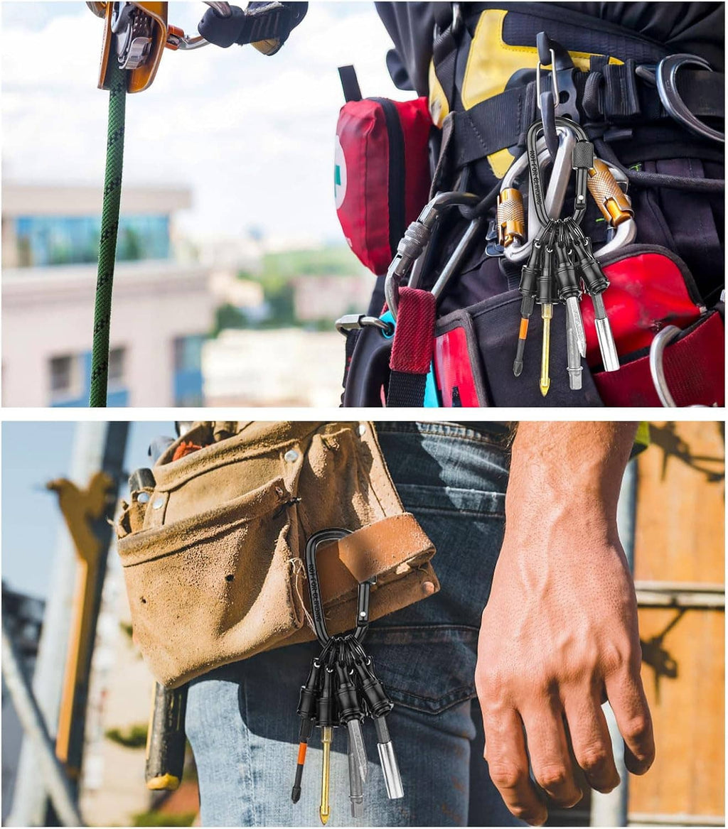 Black tool-belt keychain holding multiple screwdriver bits in a compact cluster