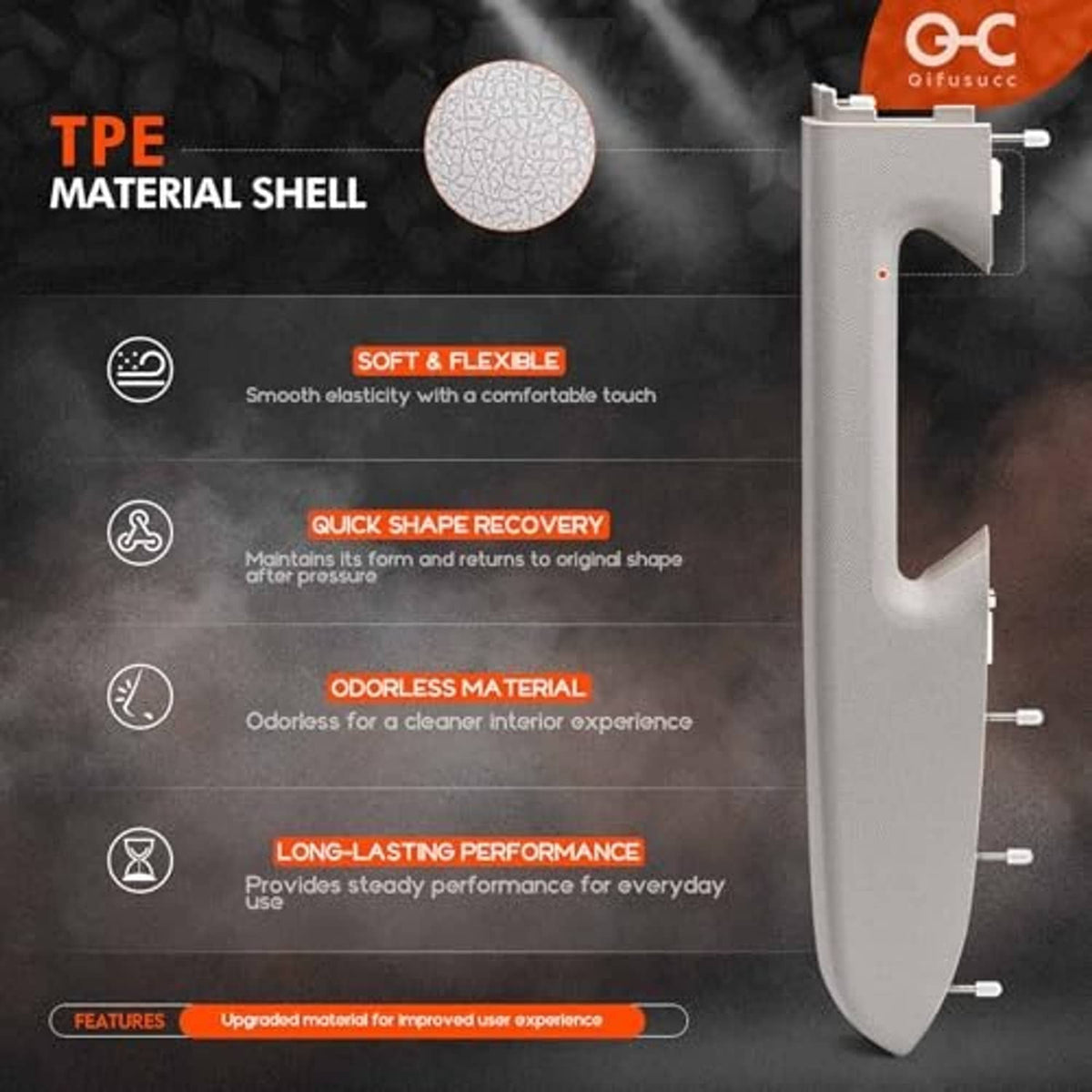 Gray armrest shell with textured surface and mounting pegs