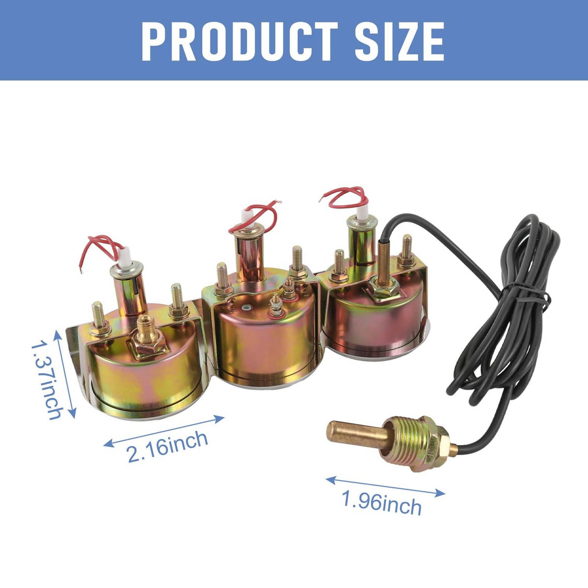 Copper sensor trio for mechanical triple gauge set with black wire and brass temperature probe