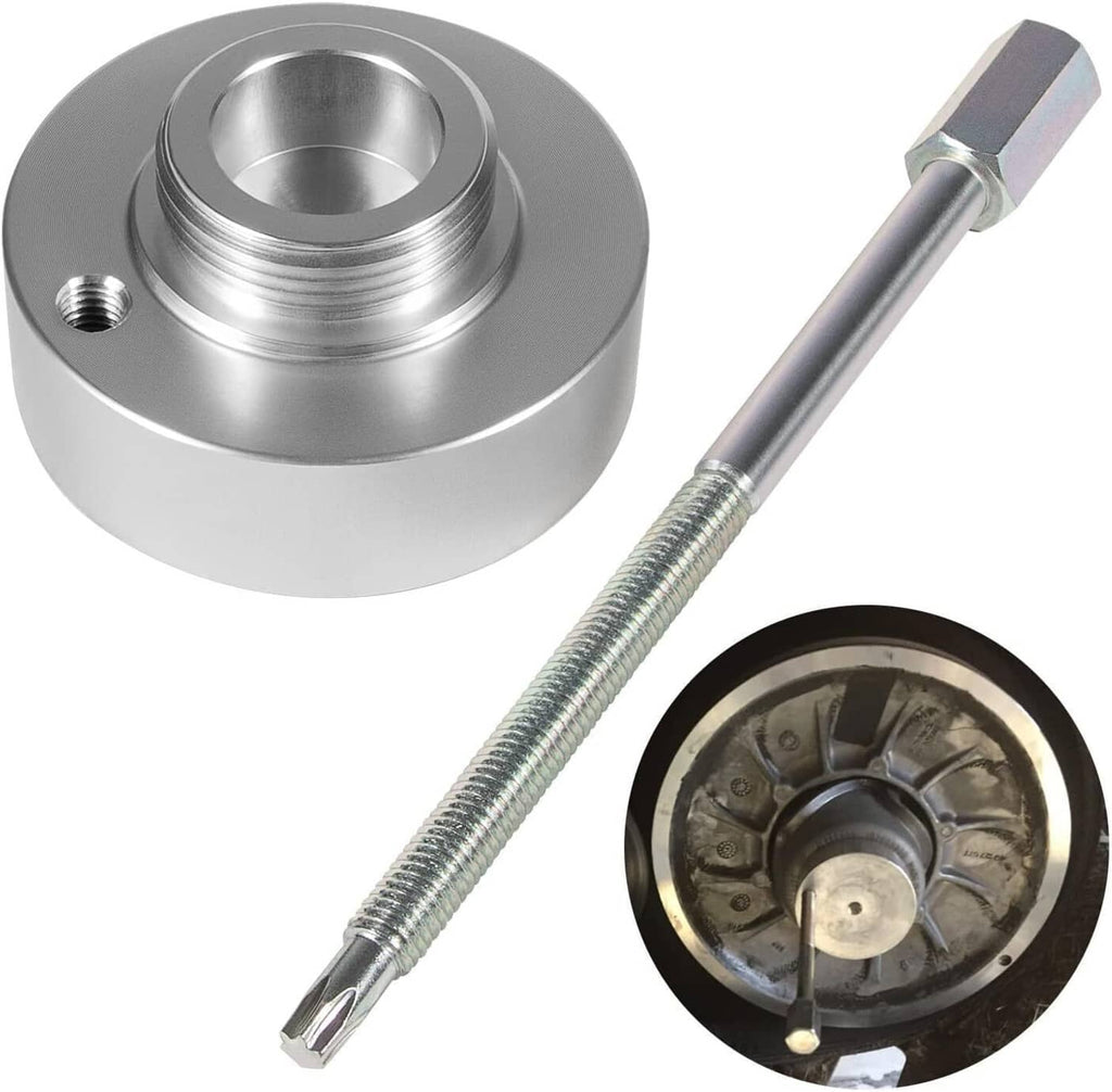 Belt removal clutch puller tool set with flange plate, threaded rod, and circular insert