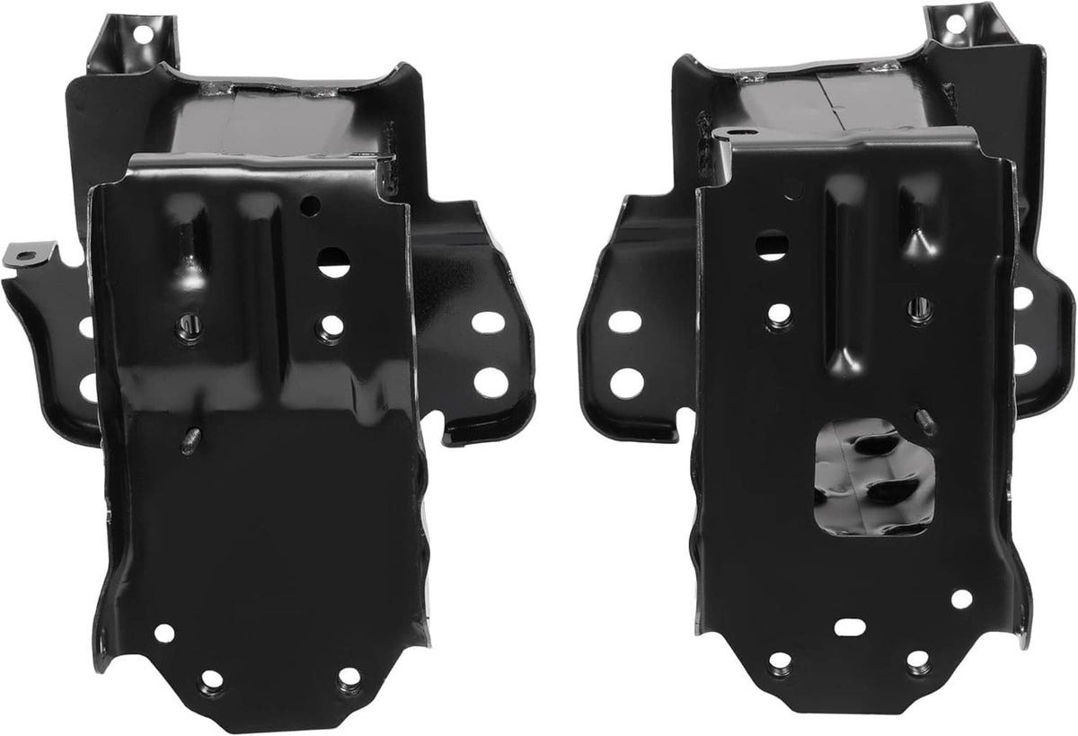 Front bumper reinforcement impact bracket set, black metal reinforcement plates with bolt points