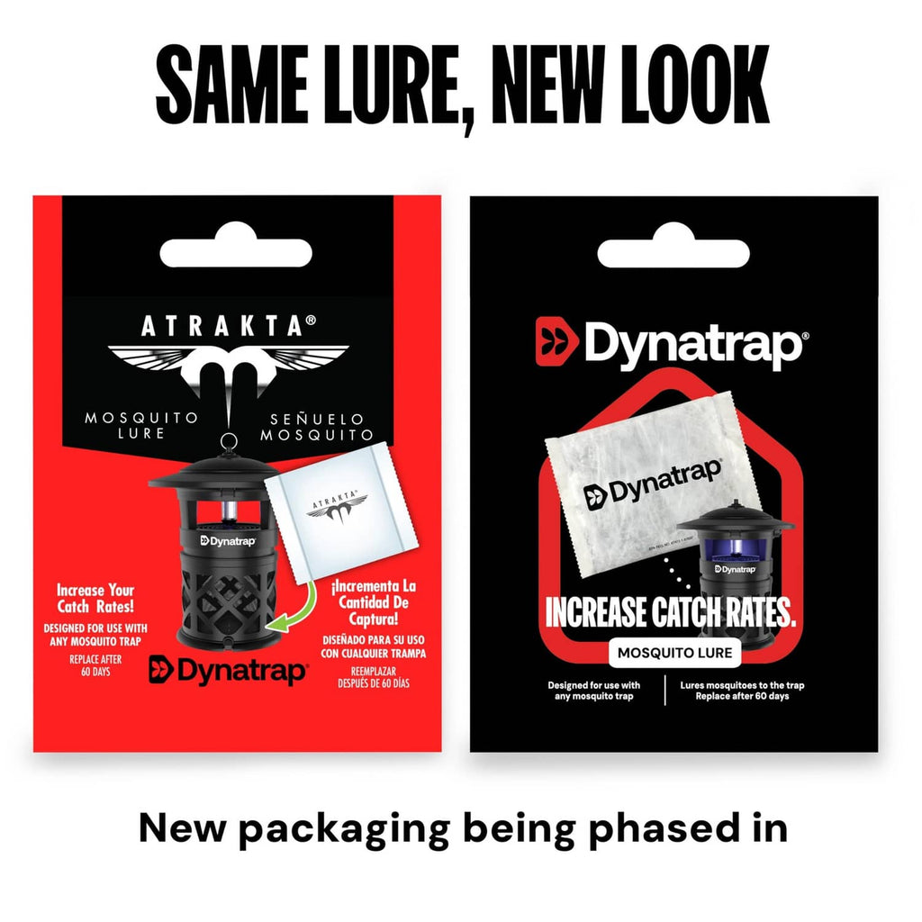 Mosquito lure sachet packaging showing Atrakta and DynaTrap designs
