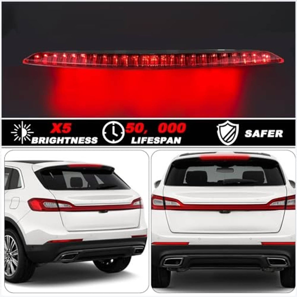 Glowing red LED third brake light bar with segmented light strip