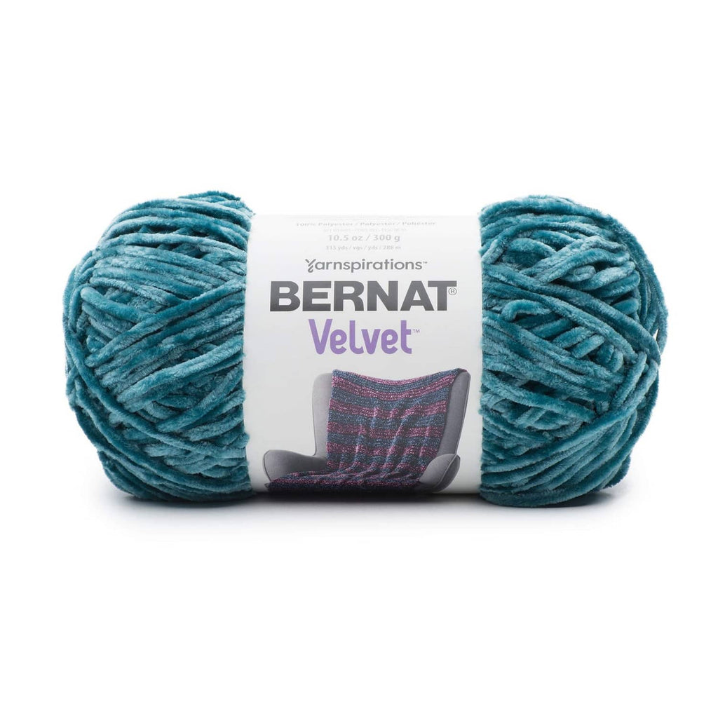 Bernat Velvet bulky chenille yarn skeins, teal-blue, soft fuzzy texture for crafting