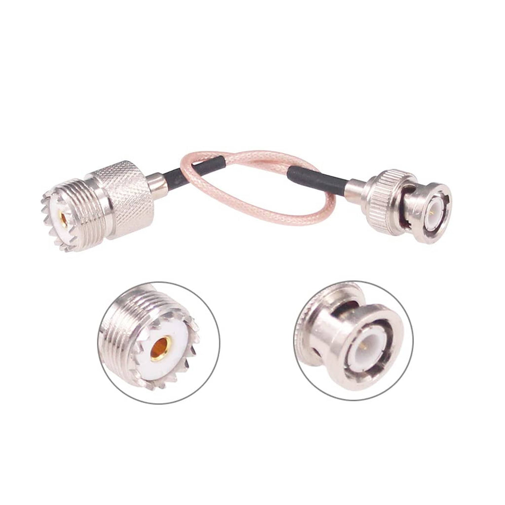 RG316 BNC male to UHF female SO-259 coax extension adapter cable, end-view detail