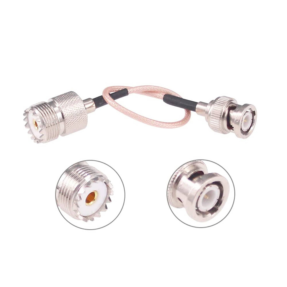 RG316 BNC male to UHF female SO-259 coax extension adapter cable, end-view detail