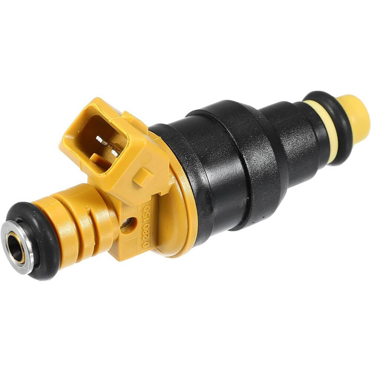 Yellow and black fuel injector with electrical connector and O-ring seal