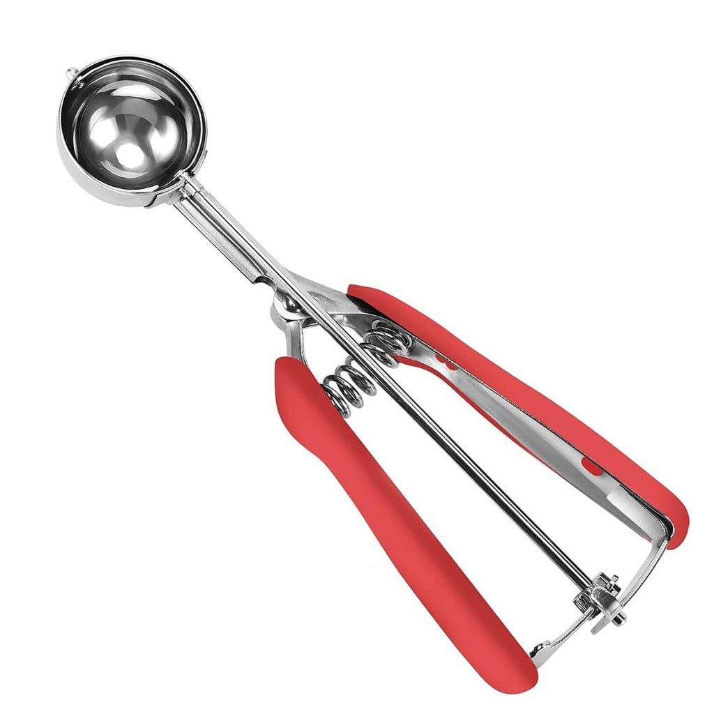 Stainless steel cookie scoop with red silicone handle, 1.5 Tbsp (#50)