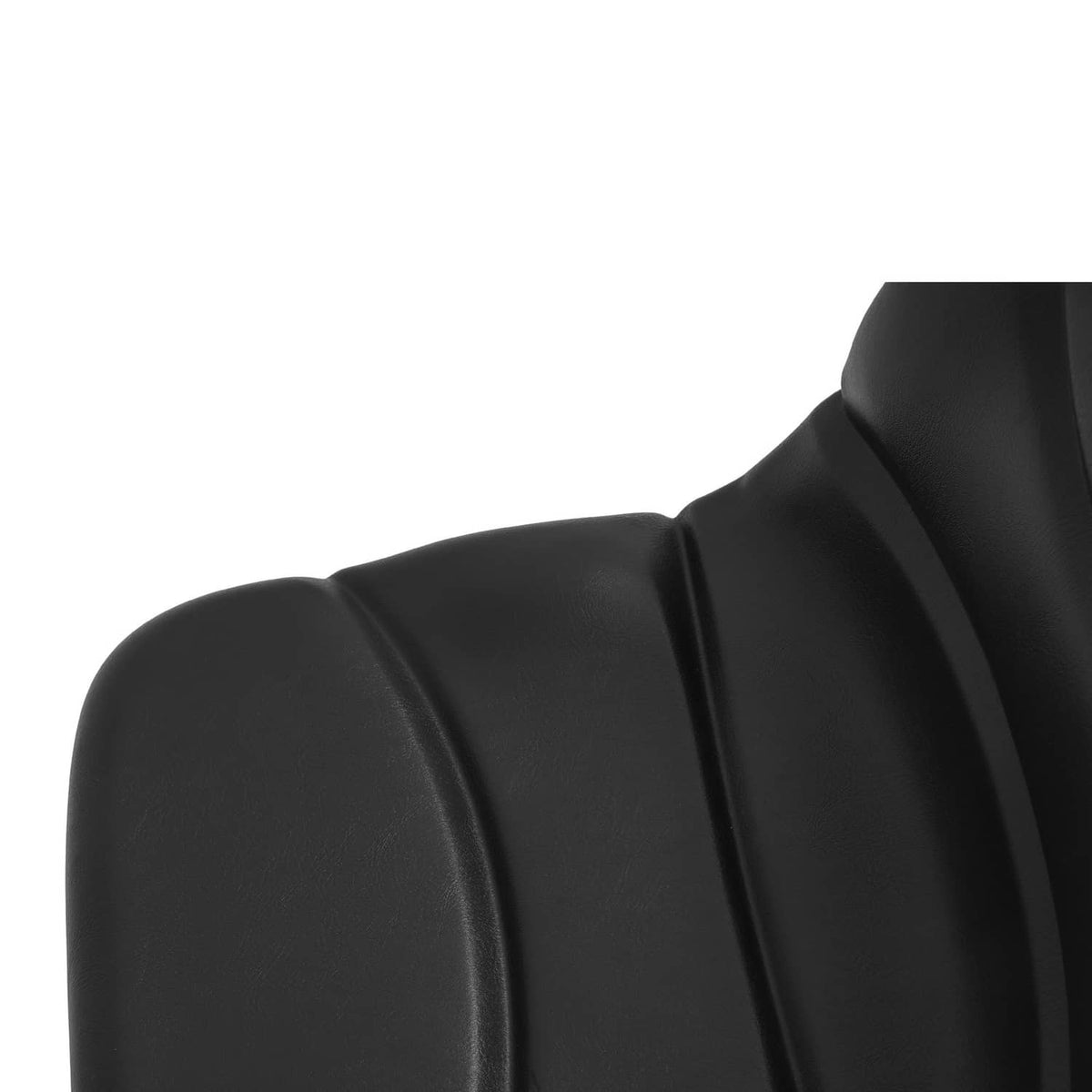 Black seat backrest close-up with smooth padded contours and textured finish.