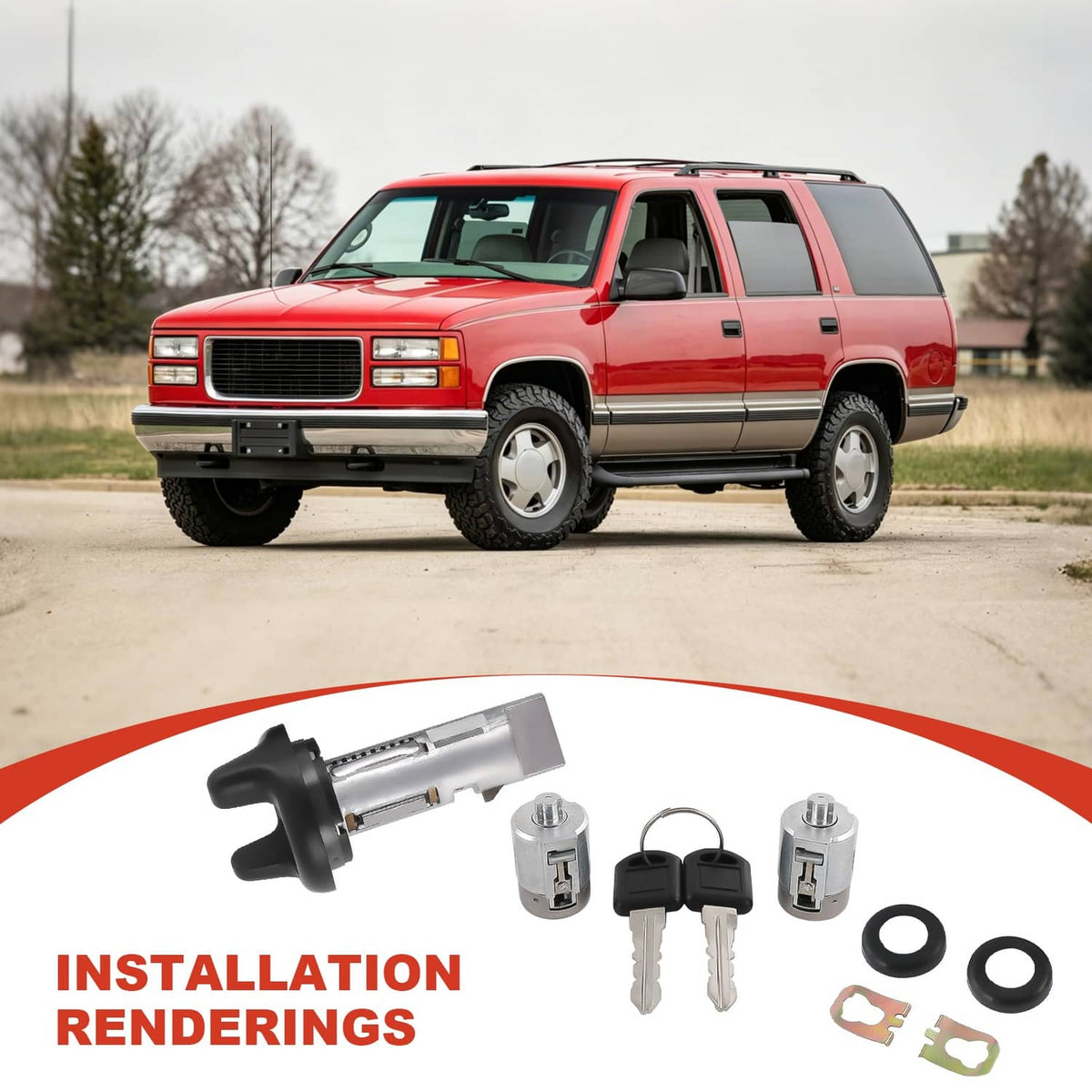 Ignition and door lock cylinders with keys, seals, and replacement retaining clips set