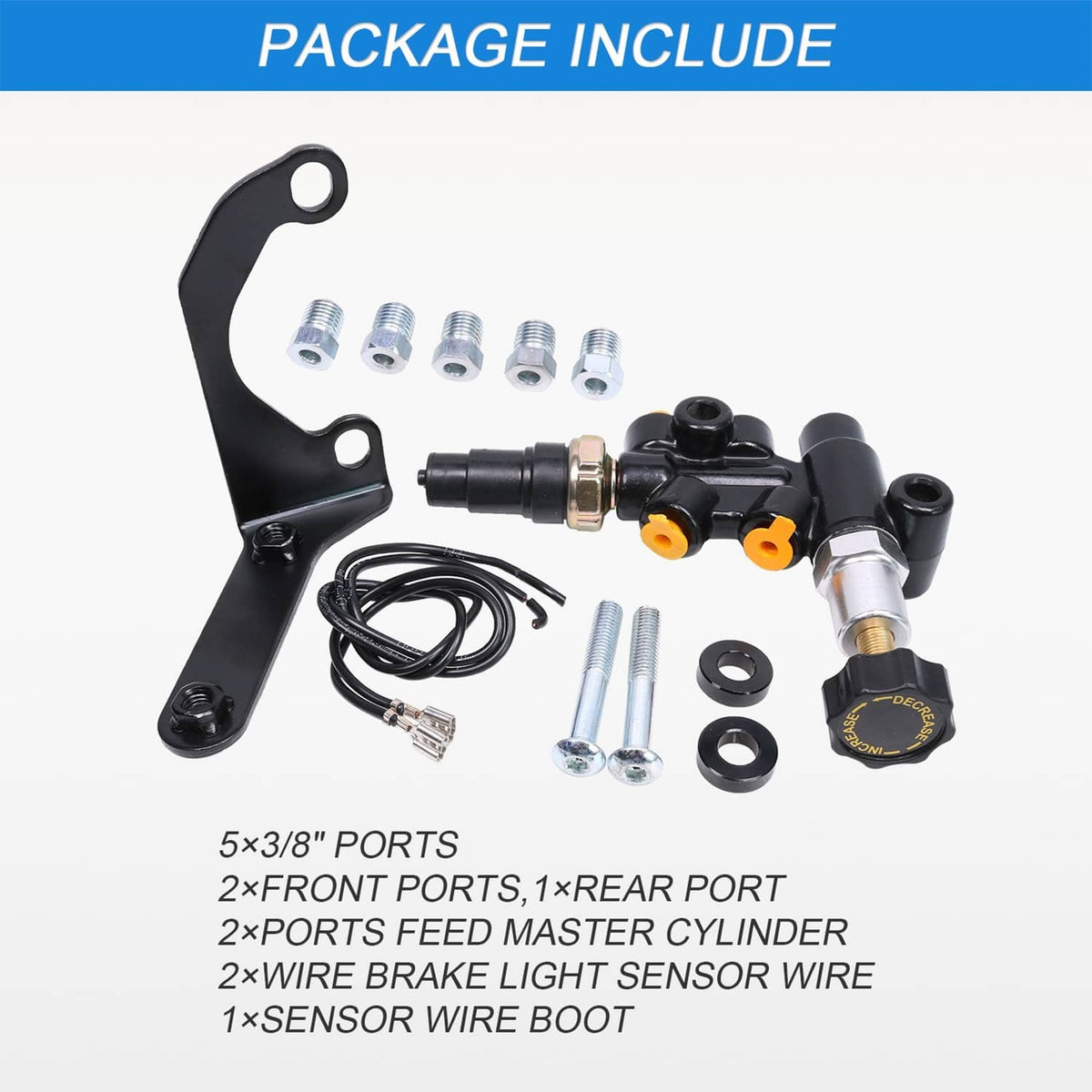 Proportioning valve package with bracket, fittings, screws, washers, and wiring