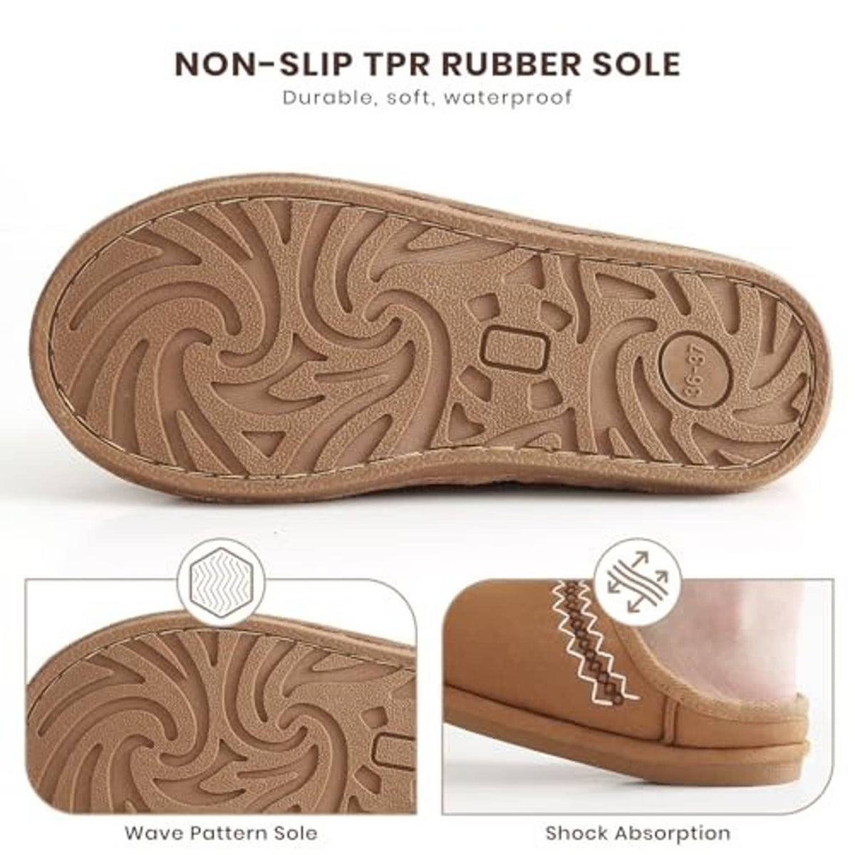 Chestnut rubber sole with wave pattern tread for non-slip slippers