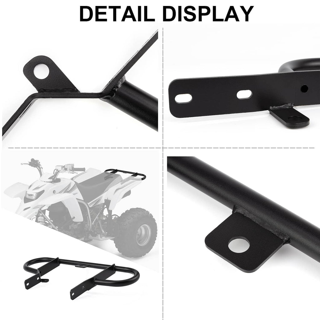 Rear grab bar bumper guard bracket detail with bolt hole on steel bar