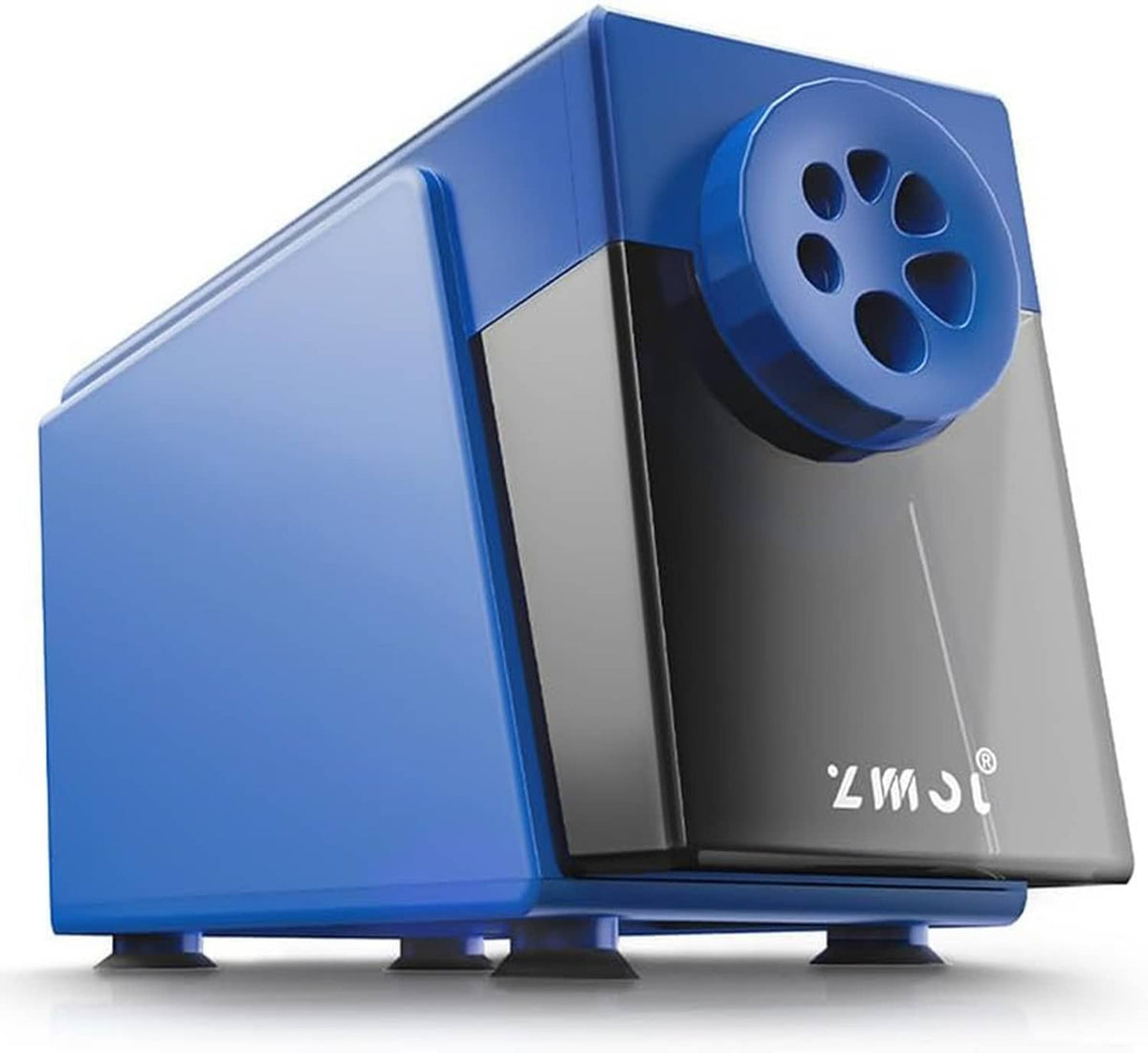 Blue electric pencil sharpener with paw-shaped 3-slot intake and gray base