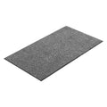 Grey front door mat with textured speckled surface and low pile