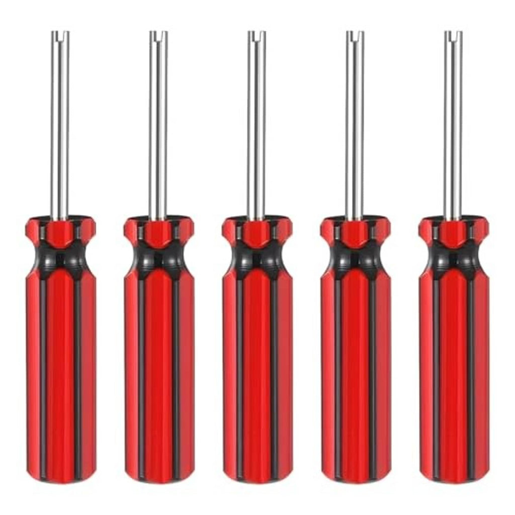 5-pack red-and-black valve core remover tools, each with double metal stems