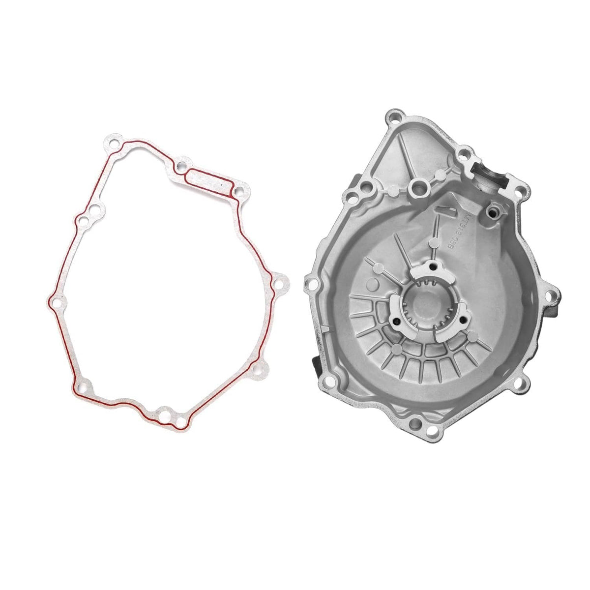 Aluminum engine cover and gasket pieces shown together