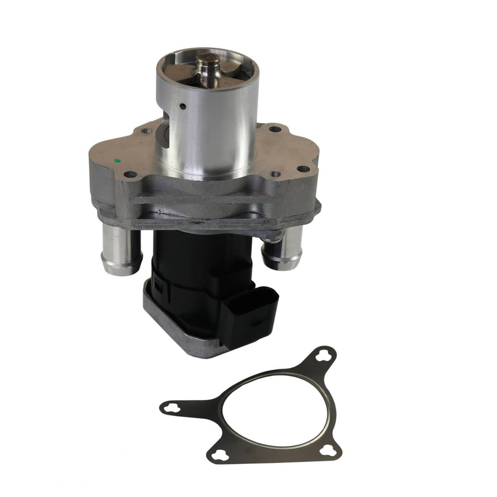 EGR valve with silver top housing and black sensor body, with mounting gasket