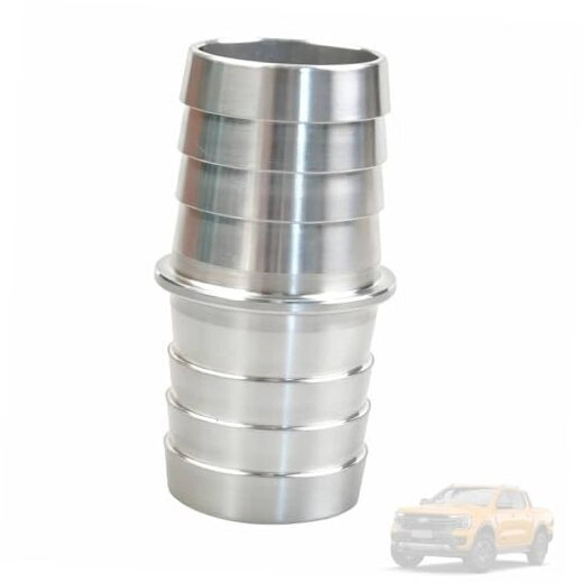 Silver metal barbed hose repair adapter fitting with ridged coupling ends