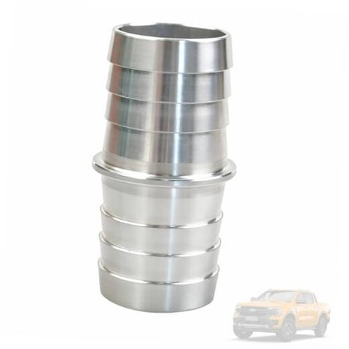 Silver metal barbed hose repair adapter fitting with ridged coupling ends