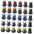 30-pack potentiometer knob switch caps, black bases with red, orange, blue, white, green tops