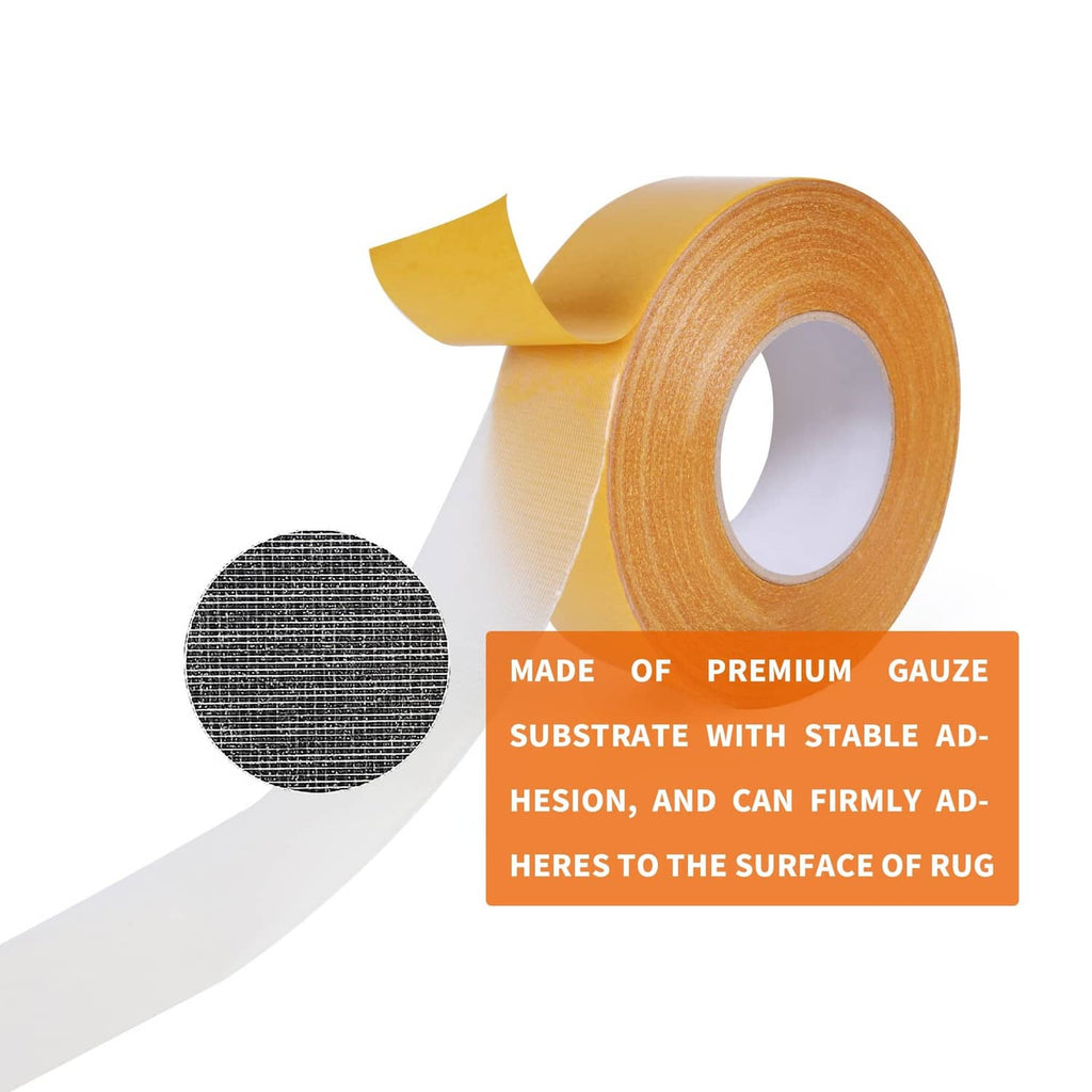 Yellow double-sided carpet tape roll with exposed adhesive strip
