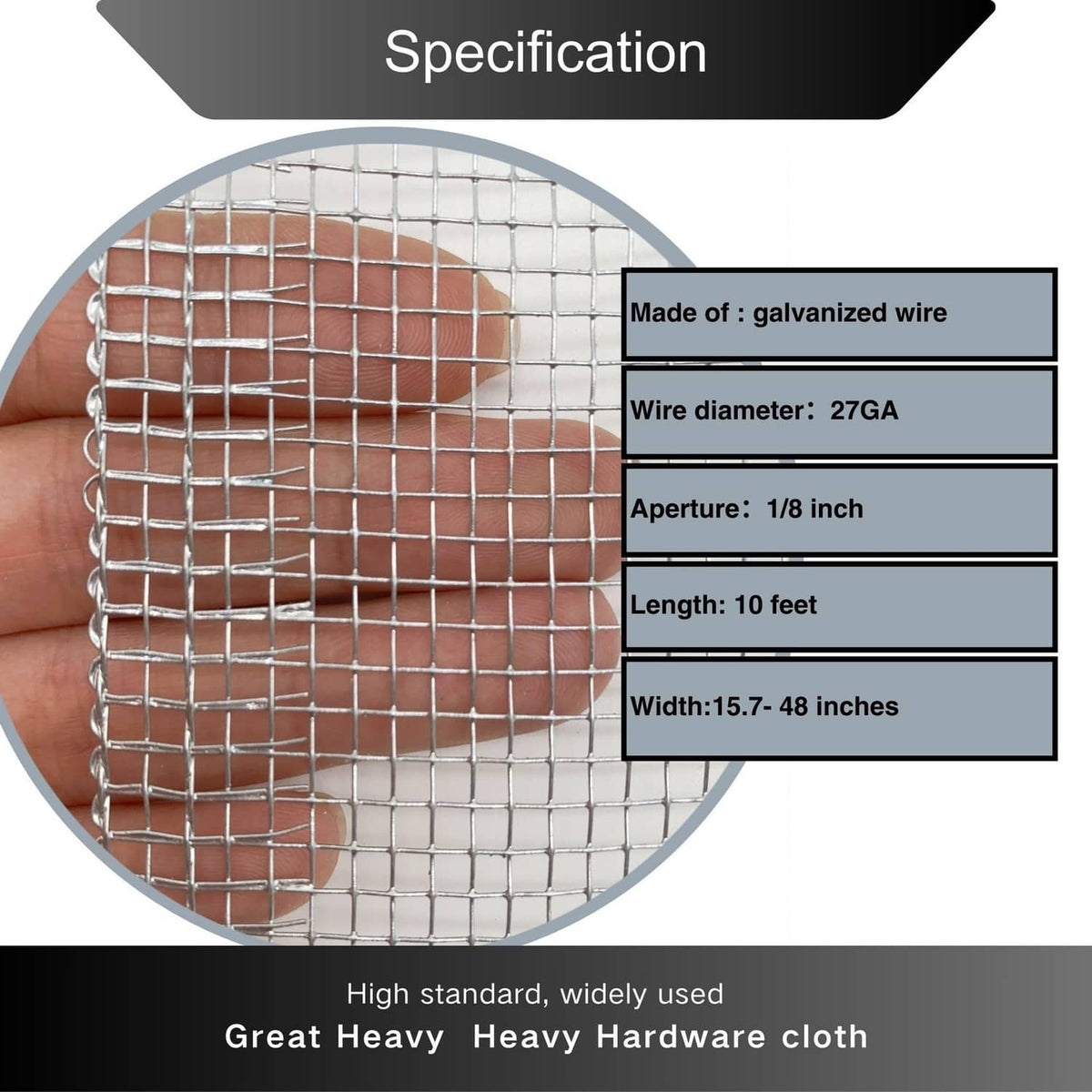 Galvanized hardware cloth mesh sheet in close-up with square grid